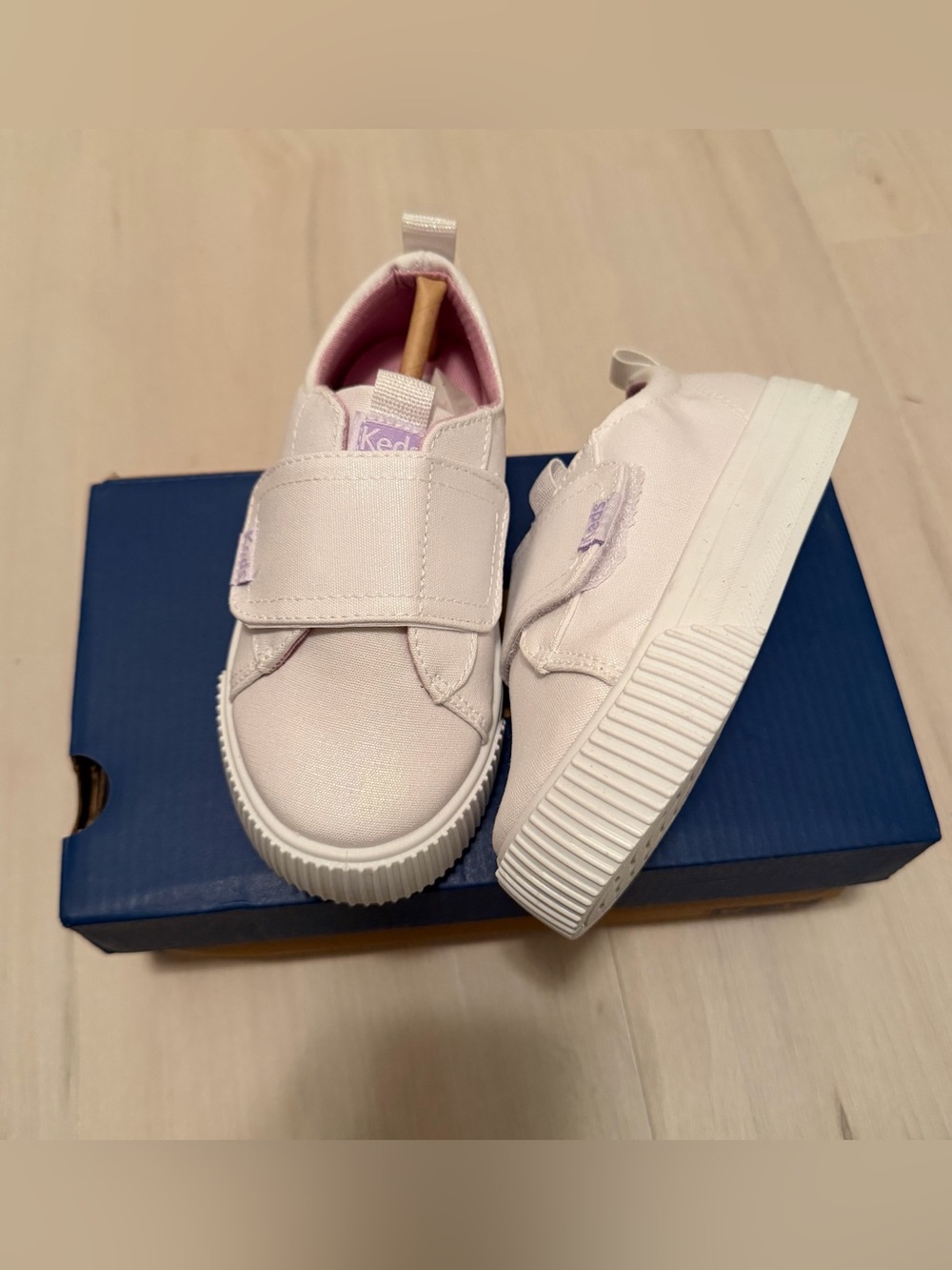 Keds NEW Kids White Iridescent Velcro Platform Sneakers